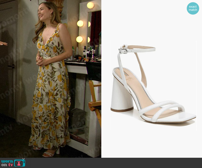 Sam Edelman Kia Strappy Sandal in Bright White Leather worn by Hope Logan (Annika Noelle) on The Bold and the Beautiful