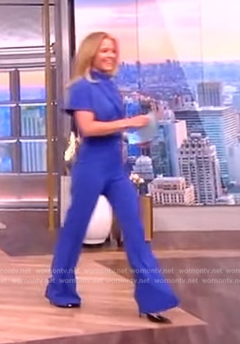 Sara’s blue cowl neck jumpsuit on The View