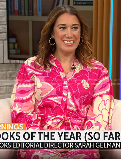 Sarah Gelman’s pink floral shirtdress on CBS Mornings