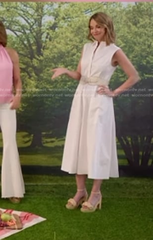 Savannah’s white sleeveless shirtdress and sandals on Today