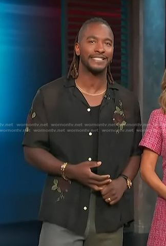 Scott’s black floral embroidered shirt on Access Hollywood