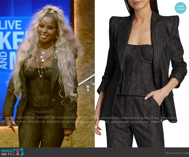 Sergio Hudson Single-Breasted Denim Blazer worn by Mary J Blige on Live with Kelly and Mark
