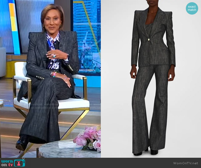 Sergio Hudson Strong Shoulder Blazer in Dark Wash worn by Robin Roberts on Good Morning America