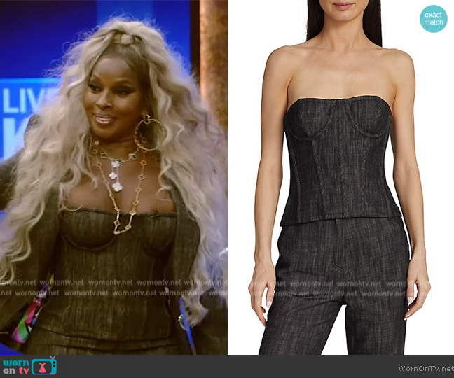 Sergio Hudson Strapless Denim Bustier Top worn by Mary J Blige on Live with Kelly and Mark