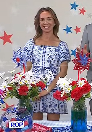 Shannon Doherty’s white and blue floral mini dress on Today