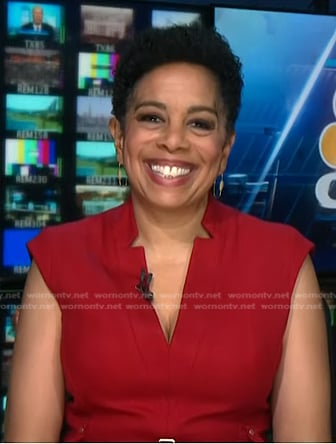 Sharon Epperson’s red  v-neck dress on NBC News Daily