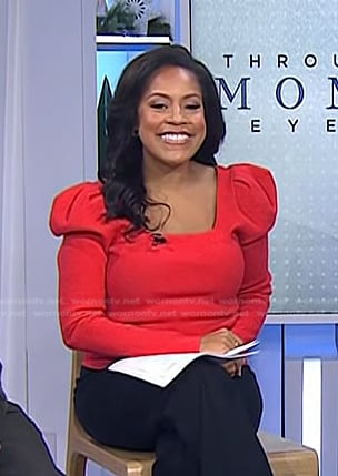 Sheinelle’s red puff sleeve square neck sweater on Today