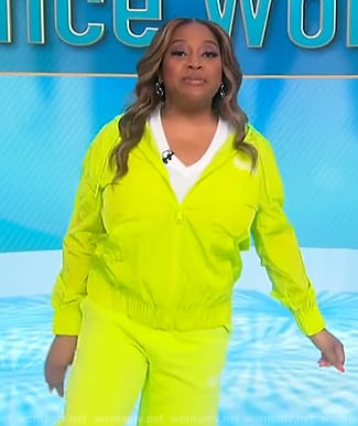 Sherri’s lime windbreaker jacket and pants on Sherri