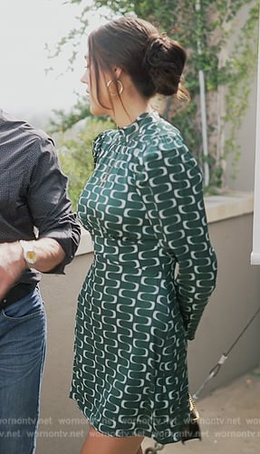Sistine’s green printed mock neck dress on The Family Stallone