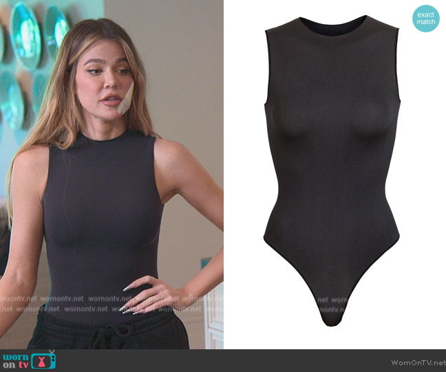 Skims Essential Crew Neck Thong bodysuit worn by Khloe Kardashian (Khloe Kardashian) on The Kardashians
