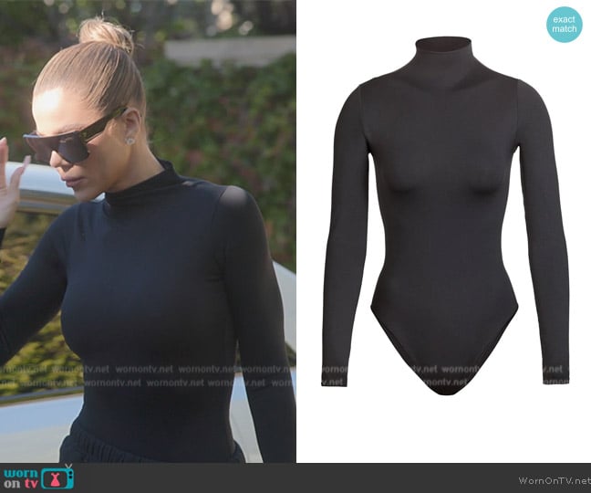 Skims Essential Mock Neck Bodysuit worn by Khloe Kardashian (Khloe Kardashian) on The Kardashians
