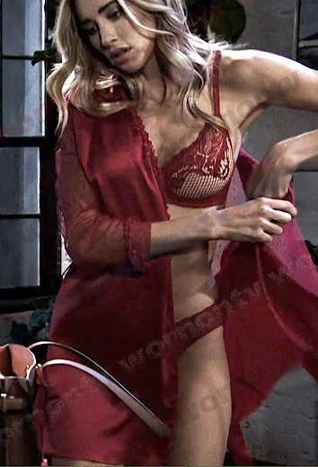 Sloan’s red mesh sleeve robe on Days of our Lives