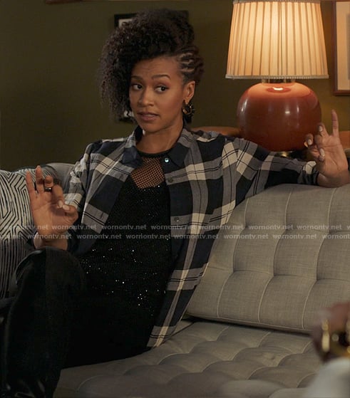 Sondi’s long plaid shirt on Run the World