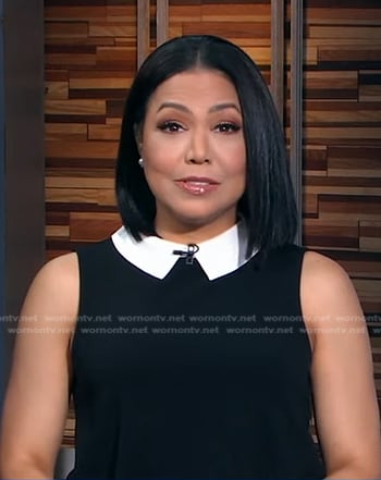 Stephanie’s black contrast collar sleeveless top on Good Morning America