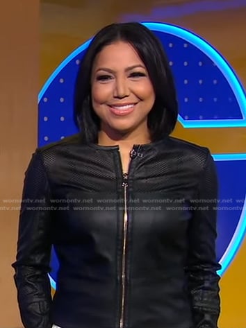 Stephanie’s black perforated leather jacket on Good Morning America