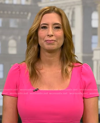 Stephanie Abrams’s pink square-neck dress on CBS Mornings