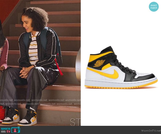 Nike Jordan Mid 1's in Laser Orange worn by Fabiola Torres (Lee Rodriguez) on Never Have I Ever