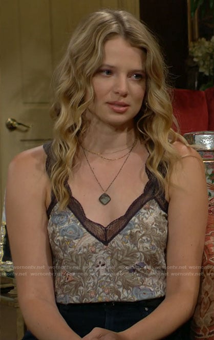 Summer’s floral lace-trim tank top on The Young and the Restless