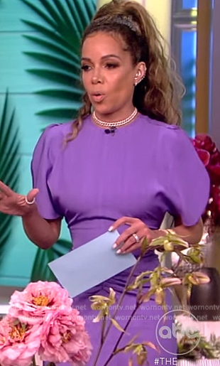 Sunny’s purple puff sleeve dress on The View