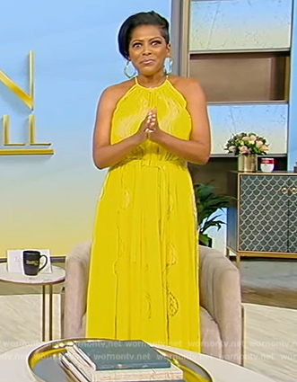 Tamron’s yellow halter neck dress on Tamron Hall Show