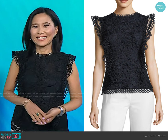 Ted Baker Zania Floral Guipure Lace Ruffle-Trim Top worn by Vicky Nguyen on Today