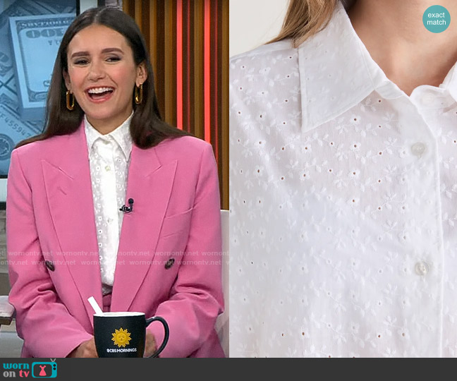 The Andamane Georgiana Set Shirt worn by Nina Dobrev on CBS Mornings