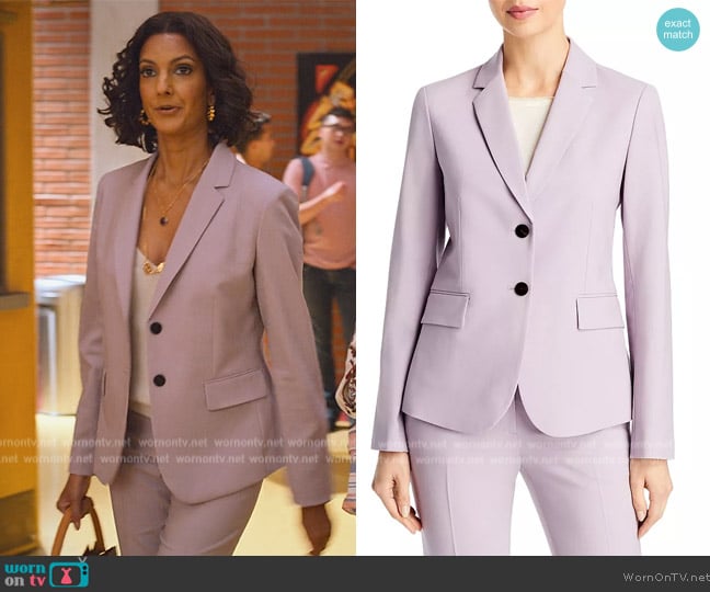 Theory Carissa Wool-Blend Blazer worn by Nalini Vishwakumar (Poorna Jagannathan) on Never Have I Ever