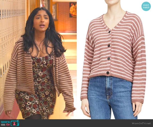 Theory Stripe Box Cashmere Cardigan worn by Devi Vishwakumar (Maitreyi Ramakrishnan) on Never Have I Ever