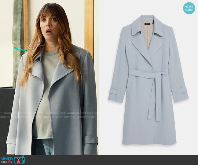 Theory Oaklane Trench in Stork worn by Ava Bartlett (Kaley Cuoco) on Based on a True Story