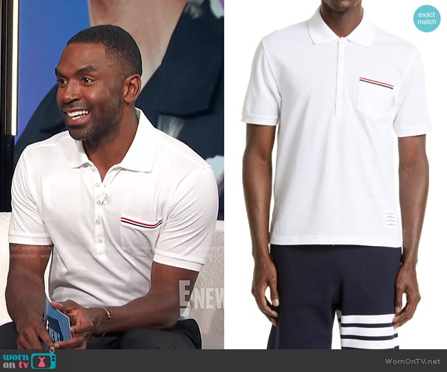 Thom Browne Pocket Polo in White worn by Justin Sylvester on E! News