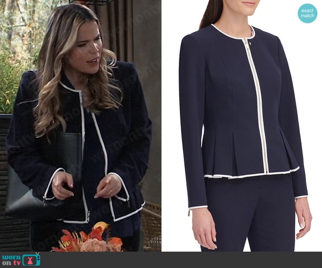 Tommy Hilfiger Zip-Front Peplum Jacket worn by Sasha Gilmore (Sofia Mattsson) on General Hospital