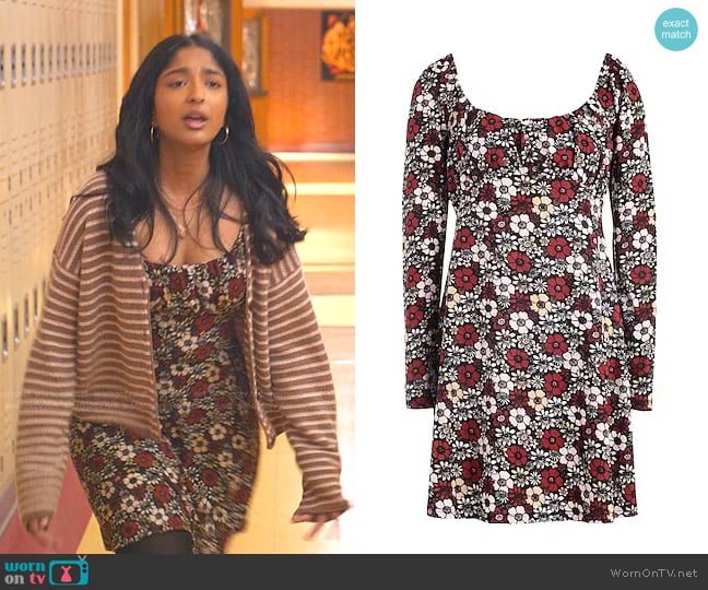 Topshop 70s Short Dresses in Brown worn by Devi Vishwakumar (Maitreyi Ramakrishnan) on Never Have I Ever