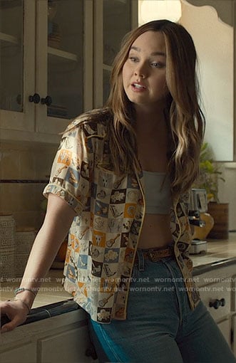 Tory’s printed button down shirt on Based on a True Story