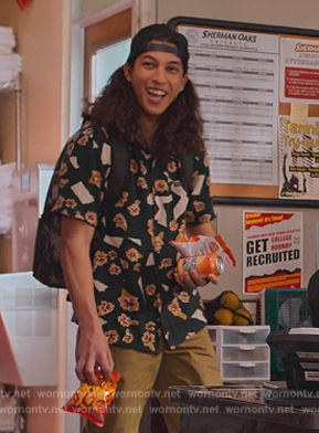 Trent’s black floral print shirt on Never Have I Ever