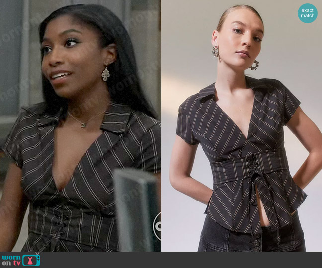 Urban Outfitters Carmella Pinstripe Corset Shirt worn by Trina Robinson (Tabyana Ali) on General Hospital