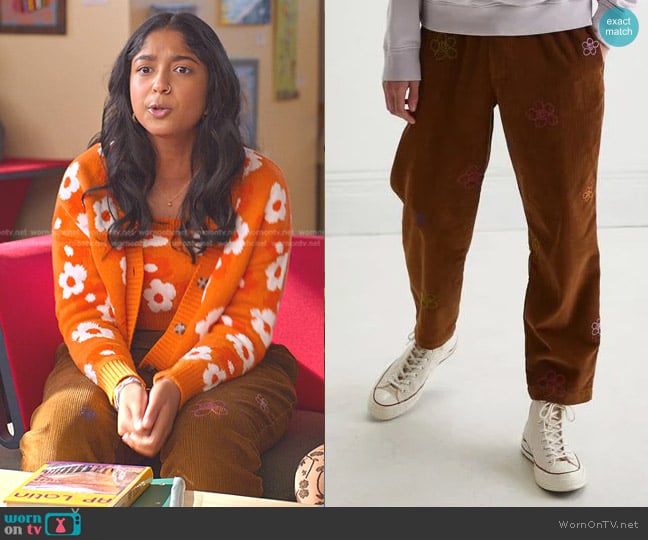 Urban Outfitters Embroidered Corduroy Beach Pant worn by Devi Vishwakumar (Maitreyi Ramakrishnan) on Never Have I Ever