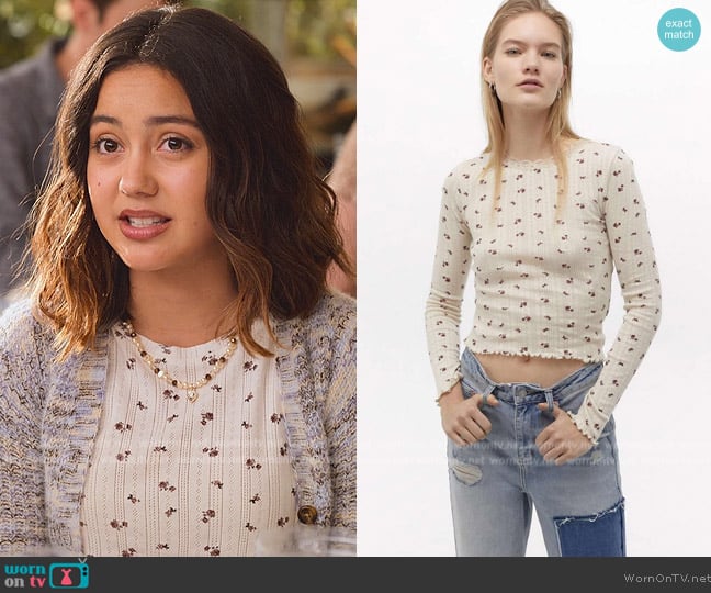 Urban Outfitters Ditsy Floral Pointelle Long Sleeve Top