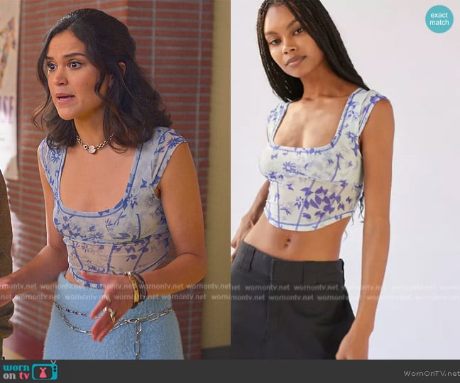 Urban Outfitters Mesh Cropped Corset Top worn by (Victoria Moroles) on Never Have I Ever