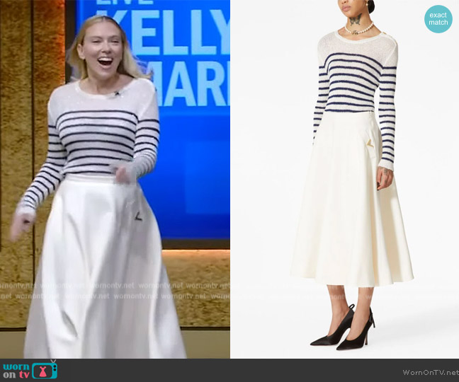 Valentino Crepe Couture midi skirt worn by Scarlett Johansson on Live with Kelly and Mark
