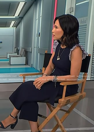 Vicky’s navy ruffle shoulder jumpsuit on Today