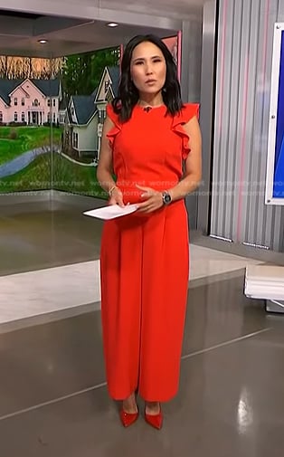 Vicky’s red ruffle jumpsuit on NBC News Daily