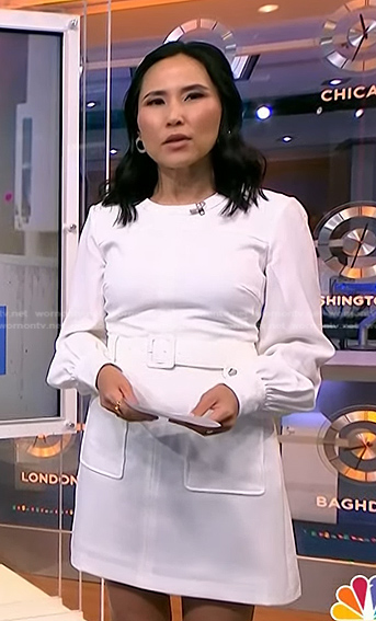 Vicky’s white belted patch pocket dress on NBC News Daily