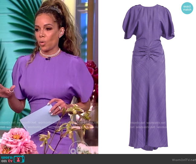 Victoria Beckham Gathered woven midi dress worn by Sunny Hostin on The View