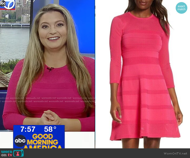 Vince Camuto Mix Stitch Pointelle Fit & Flare Dress worn by Dani Beckstrom on Good Morning America