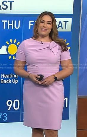 Violeta Yas’s pink bow detail sheath dress on NBC News Daily