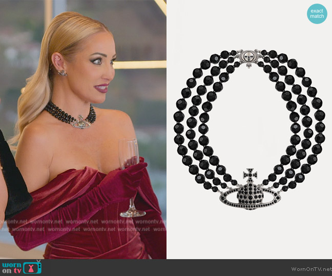 Vivienne Westwood Three Bow Bas Relief Choker Necklace worn by Maya Vander on Selling Sunset