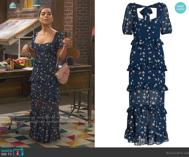Wayf Cici Bustier Tiered Maxi Dress worn by (Juliana Joel) on Ravens Home