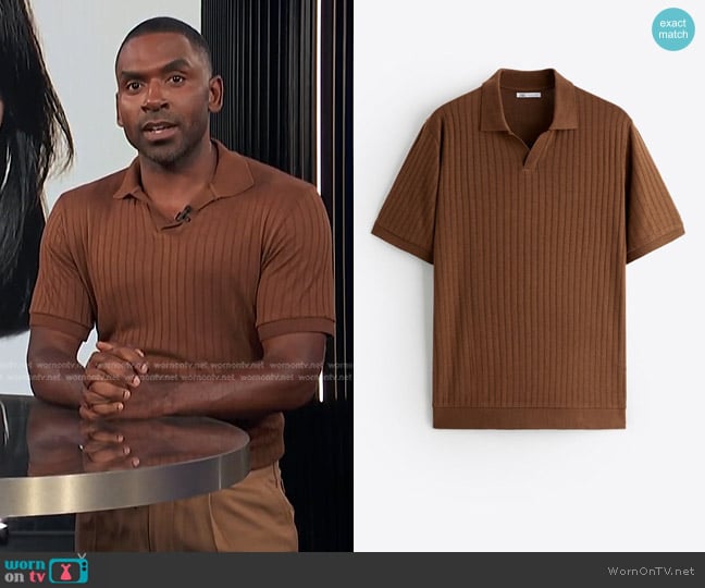 Zara Viscose Linen Knit Polo worn by Justin Sylvester on E! News
