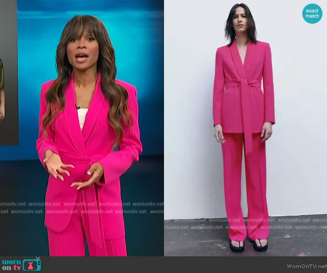 Zara Belted Tuxedo Collar Blazer worn by Zuri Hall on Access Hollywood
