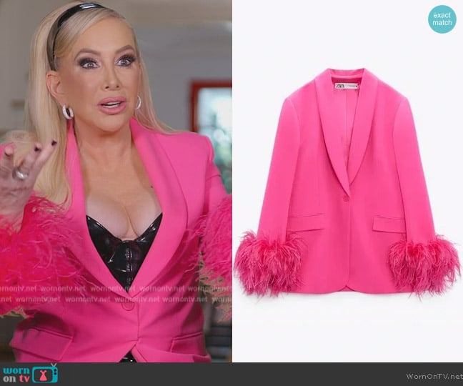 Zara Feather Cuff Blazer worn by Shannon Beador on The Real Housewives of Orange County